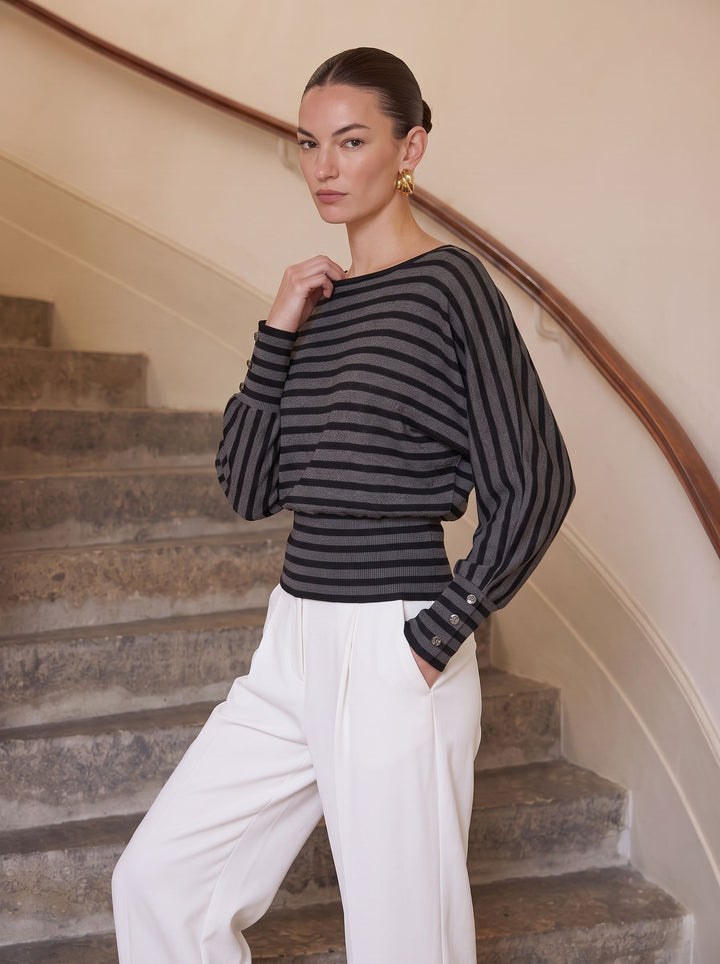 Oversized Striped Batwing Sleeve Sweater