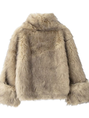 Cozy Plush High Neck Faux Fur Coat