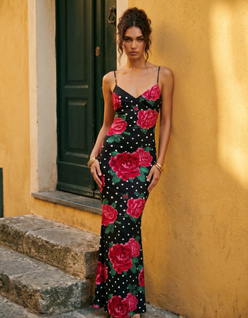 KIRA Floral Print Spaghetti Strap Bodycon Maxi Dress