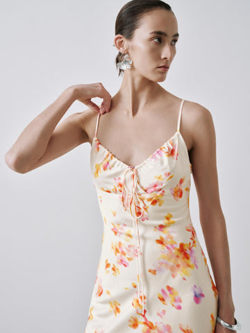 Urban Revivo Floral Printed Strappy Drawstring Skinny-Fit A-Line Midi Dresses