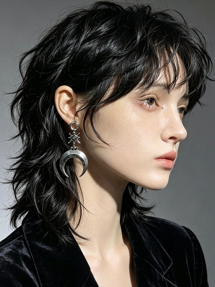Celestial Gothic Crescent Moon Drop Earrings