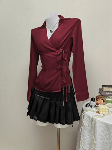 Gothic Lace Up V Neck Shirt