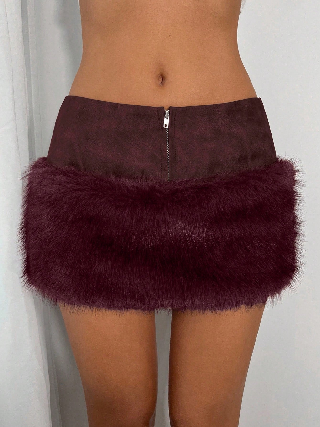 Faux Fur Trim Mini Skirt