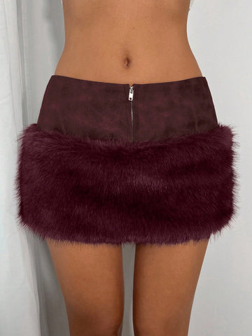 Faux Fur Trim Mini Skirt