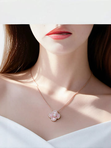 Dainty Floral Shell Clover Necklace