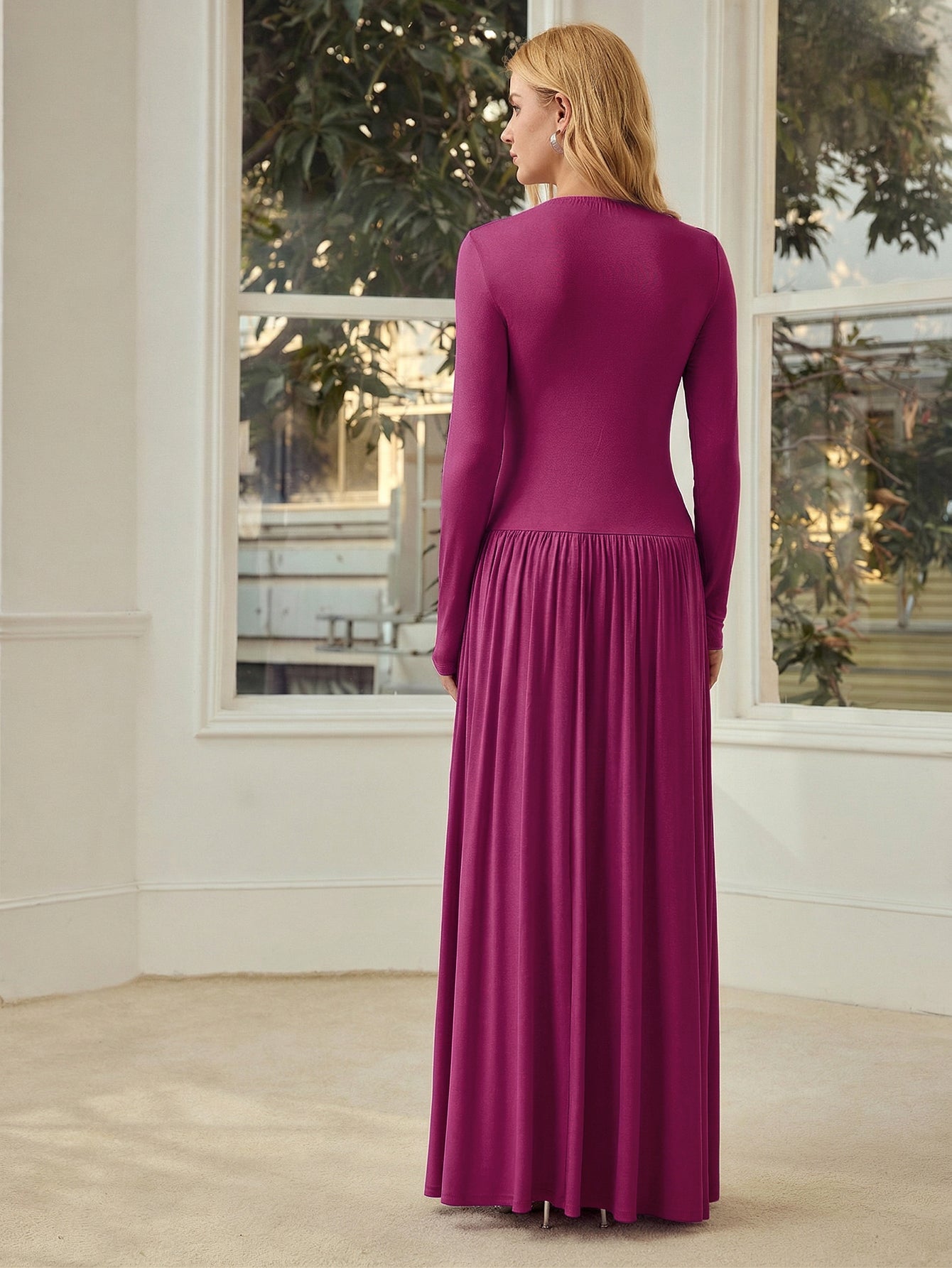 Lace Trim Ruched Maxi Dress
