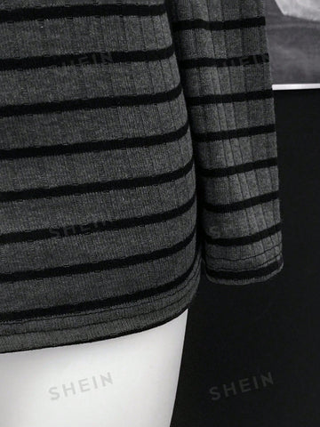 Off Shoulder Striped Ribbed Mini Dress