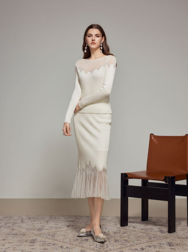 Shimmering Pleated Knit Mermaid Skirt