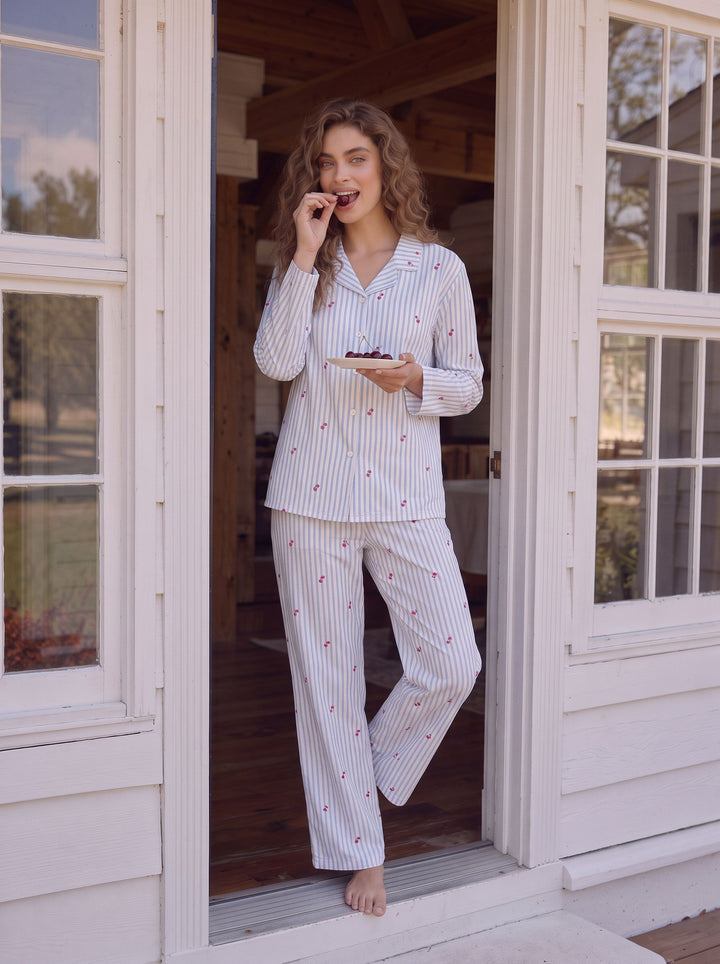Soft Striped Heart Print Pajama Set