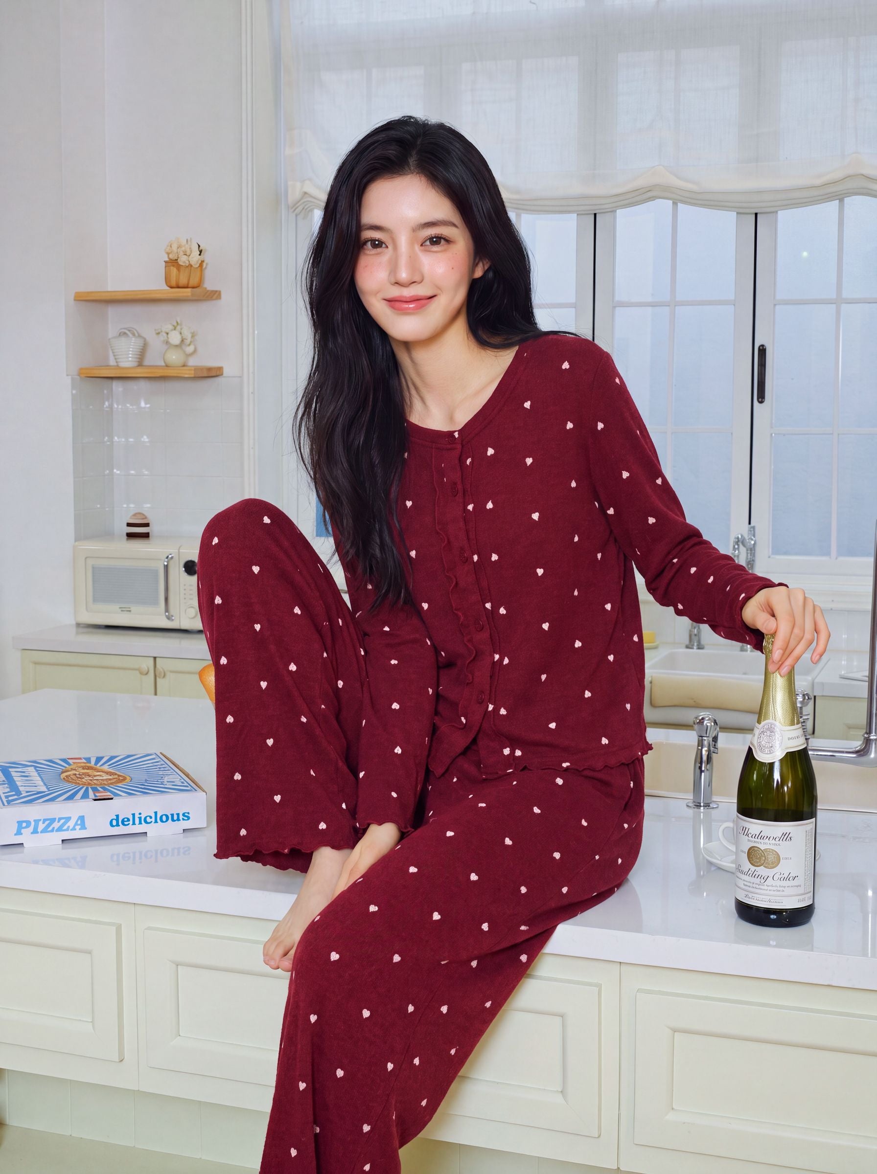 Cozy Heart Print Pajama Lounge Set