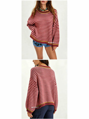 Oversized Striped Crewneck Knit Sweater