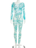 Sheer Printed Long Sleeve Pant Set