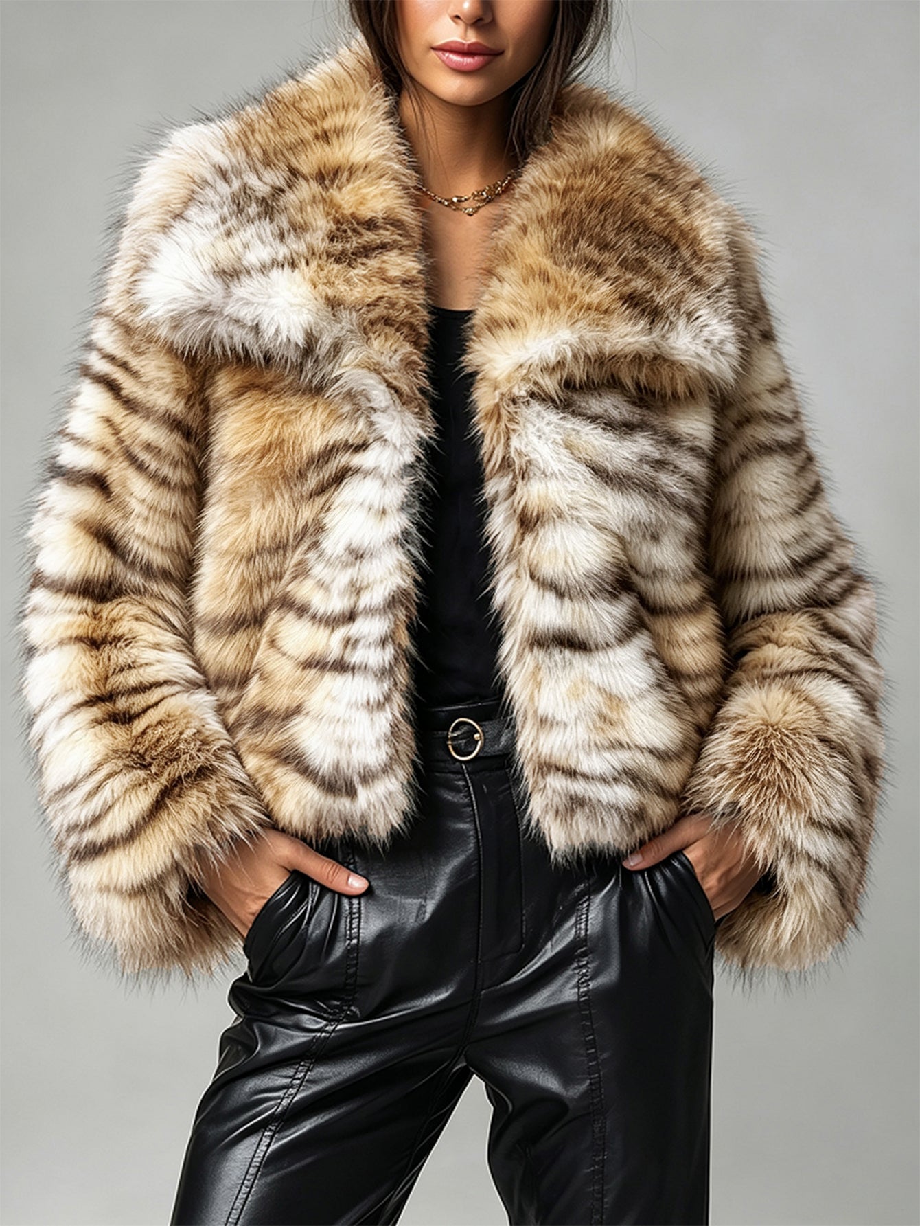 Luxurious Tiger Print Faux Fur Jacket