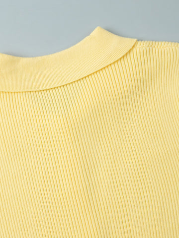 Cozy Ribbed Knit Polo Skirt Set
