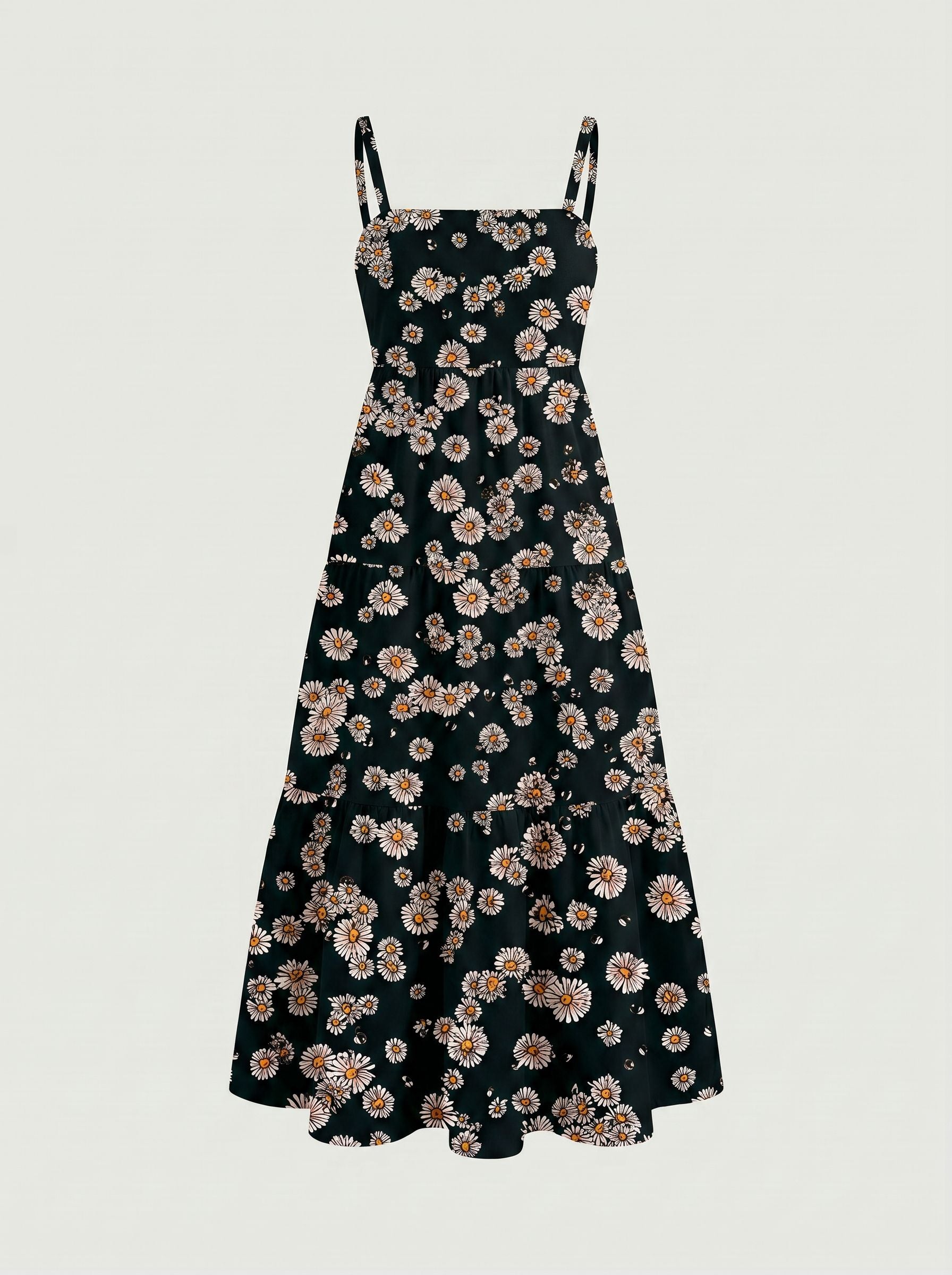 FLORA Floral Print Tiered Strap Midi Dress