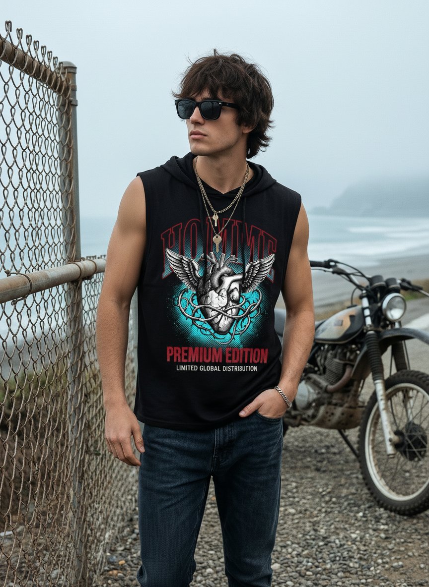 Graphic Winged Heart Hooded Tank Top