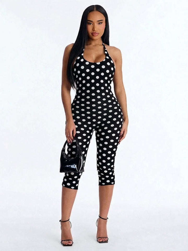 Sleek Polka Dot Halter Jumpsuit