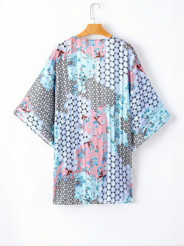 Sheer Floral Kimono Beach Cover Up