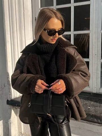 Oversized Faux Shearling Trim Coat