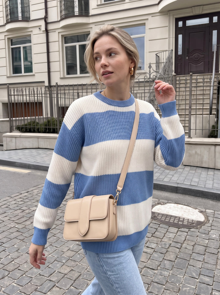 Oversized Striped Crewneck Knit Sweater