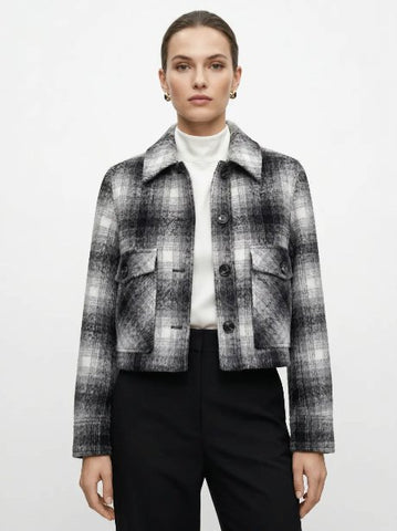 Cozy Plaid Cropped Button Up Jacket