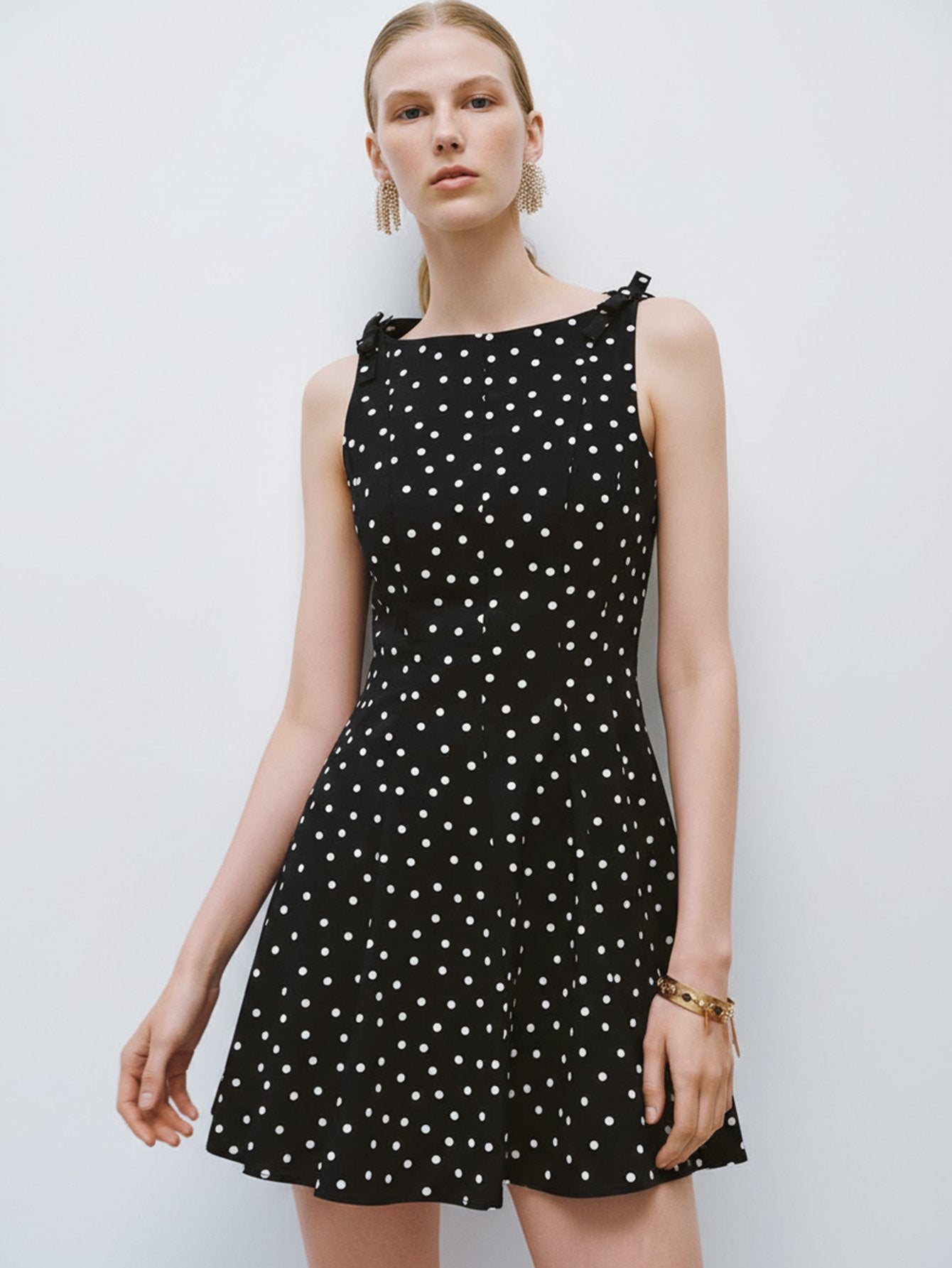 Urban Revivo Dotted Flared Dresses-Black Print