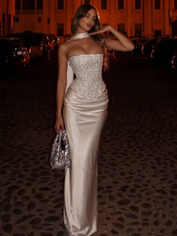 Glamorous Rhinestone Corset Maxi Skirt Set