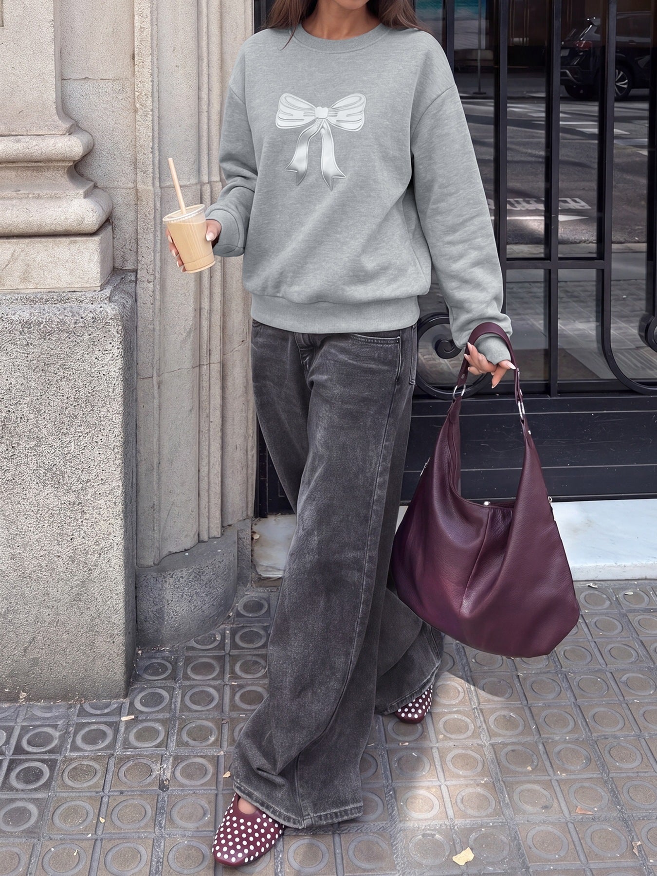 Cozy Bow Graphic Crewneck Sweatshirt