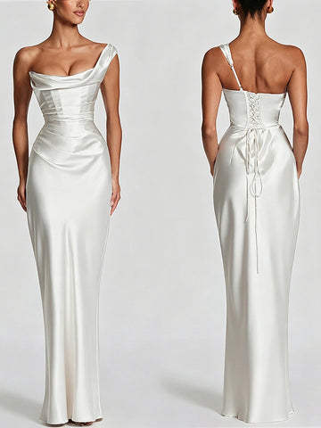 Satin Corset Back Formal Maxi Dress