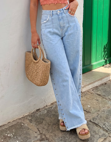Wide Leg Stud Detail Jeans