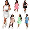 Athletic Ribbed Crop Pleated Skirt Set