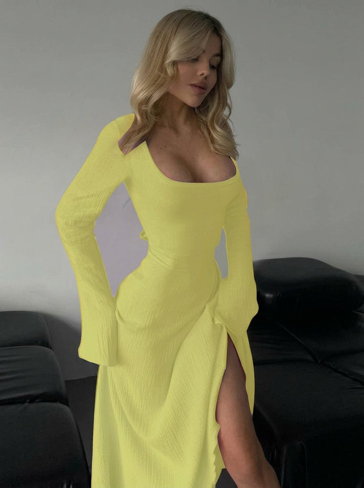 Square Neck Ribbed Knit Dress