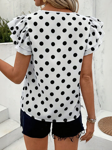 Polka Dot Ruffle Sleeve Blouse