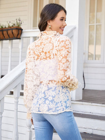 Sheer Floral Lace Button Up Shirt