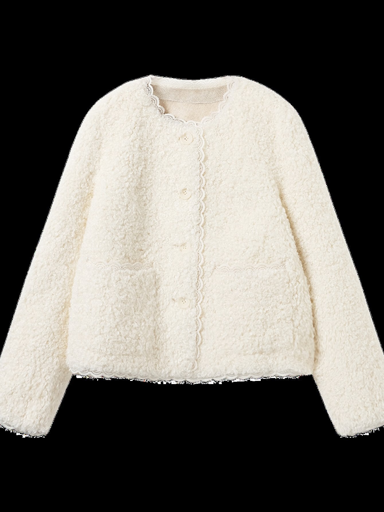 Cozy Textured Lace Trim Fleece Jacket