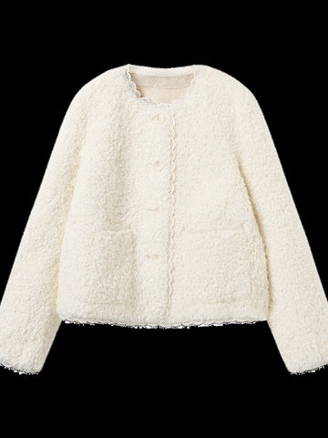 Cozy Textured Lace Trim Fleece Jacket