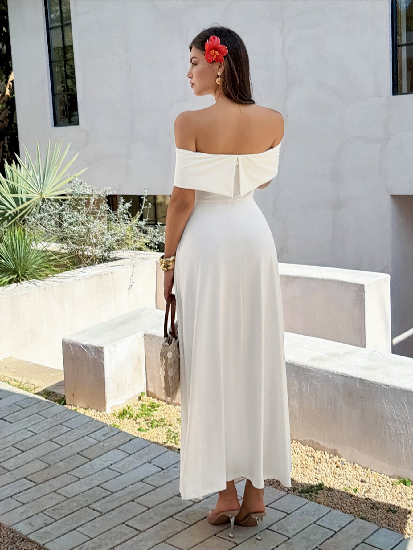 Elegant Off Shoulder White Maxi Dress