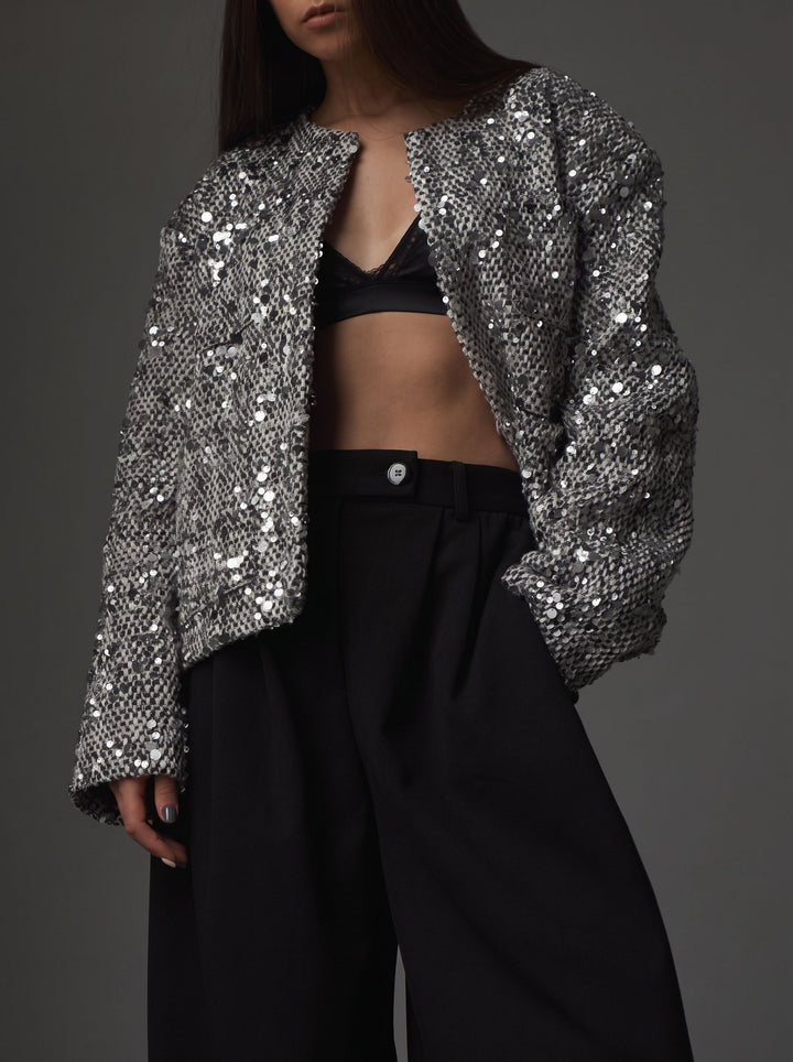 Sparkly Sequin Tweed Cropped Jacket