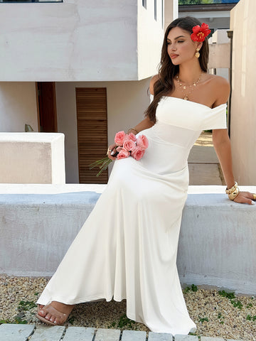 Elegant Off Shoulder White Maxi Dress
