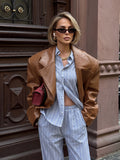 Oversized Brown Faux Leather Blazer Jacket