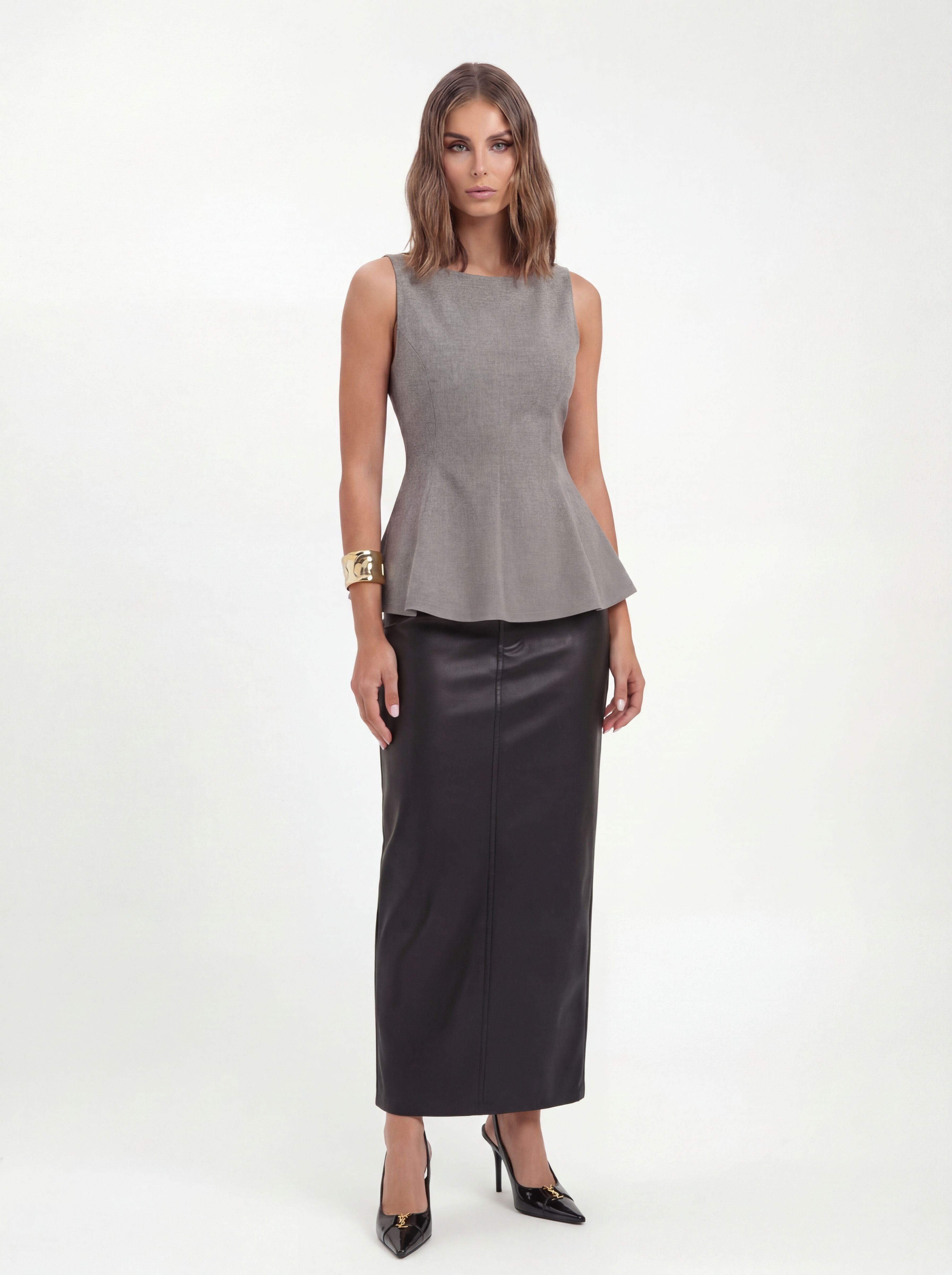 Urban Revivo Tailored Sleeveless Ruffle Hem Overhead Shirt-Midium Grey Heather