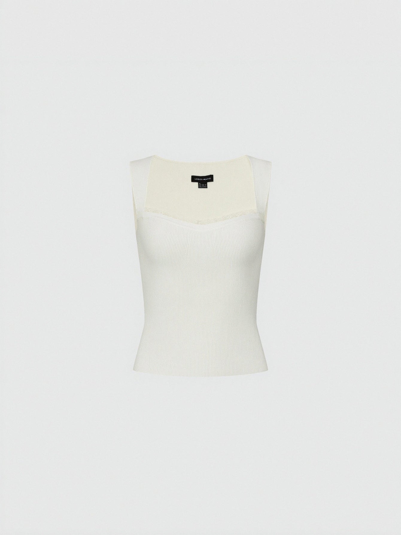 Square Neck Lace Trim Sleeveless Skinny-Fit Knitted T-Shirts