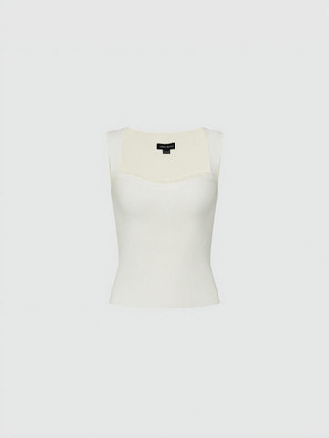Square Neck Lace Trim Sleeveless Skinny-Fit Knitted T-Shirts