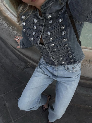Vintage Military Inspired Denim Jacket