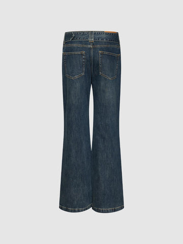 Urban Revivo Belted Flare Leg Jeans-Blue