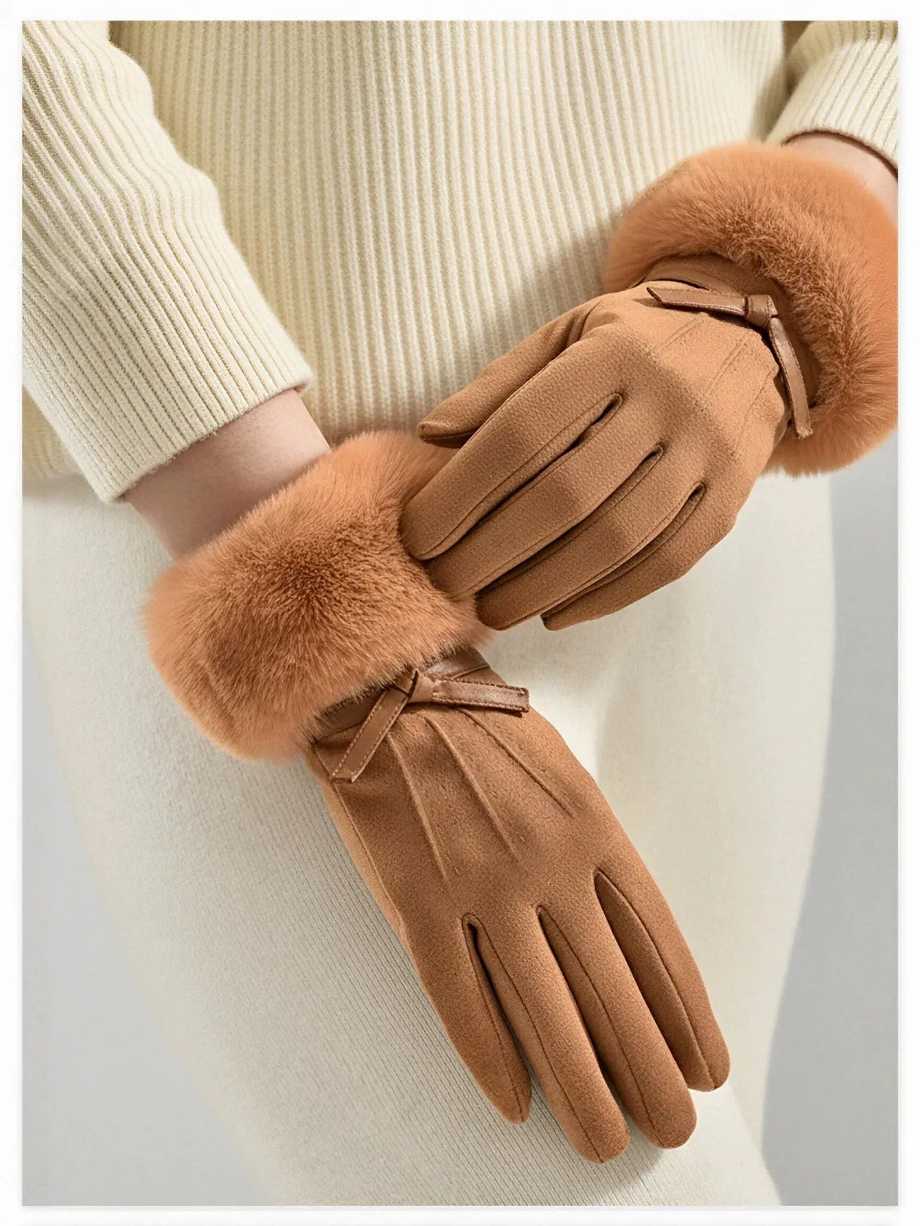 Faux Fur Trim Suede Gloves
