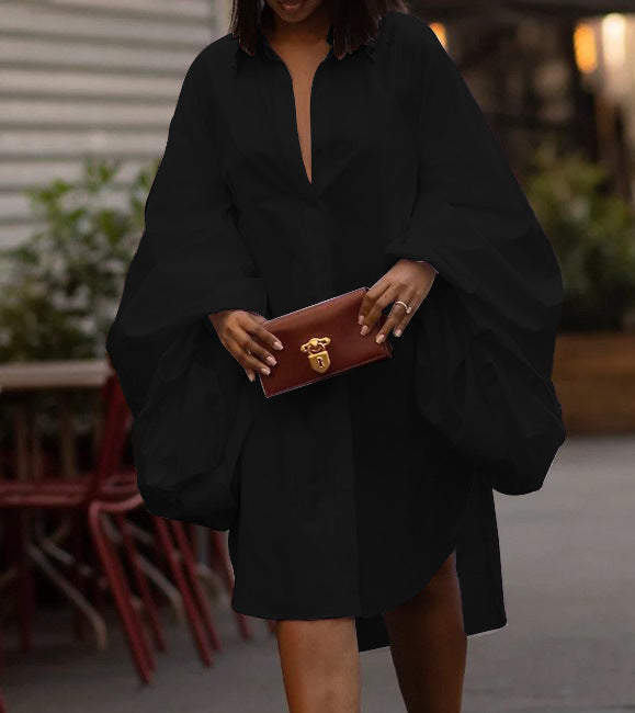 Oversized Balloon Sleeve White Shirt Dress