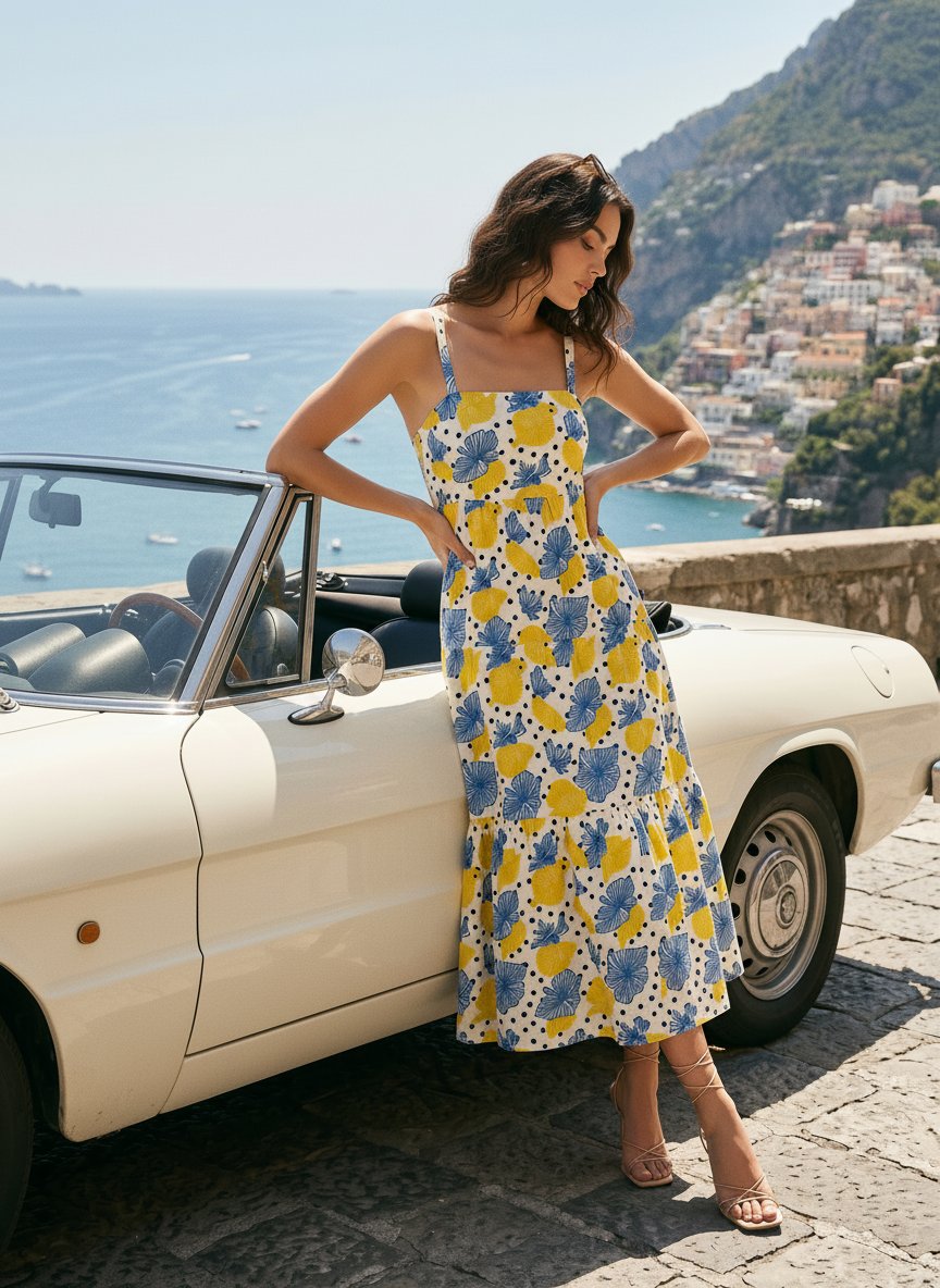 FLORA Floral Print Tiered Strap Midi Dress