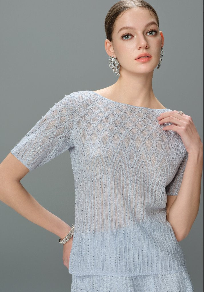 Sheer Shimmer Knit Boatneck Pullover