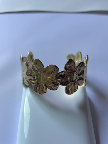 Gold Floral Open Cuff Bracelet